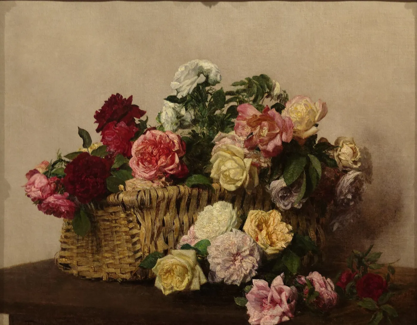 A Basket of Roses (1885) by Henri Fantin-Latour — original painting reproduced as a hand-painted oil on canvas