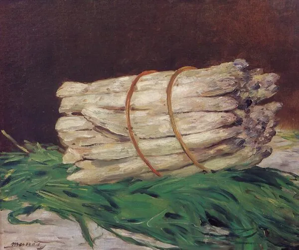 A Bundle of Asparagus (1880) by Édouard Manet — original painting reproduced as a hand-painted oil on canvas
