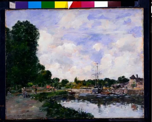 A Canal at Abbeville (1894) by Eugène Louis Boudin — original painting reproduced as a hand-painted oil on canvas