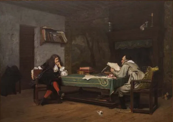 A Collaboration (Molière and Corneille (1873) by Jean-Léon Gérôme — original painting reproduced as a hand-painted oil on canvas