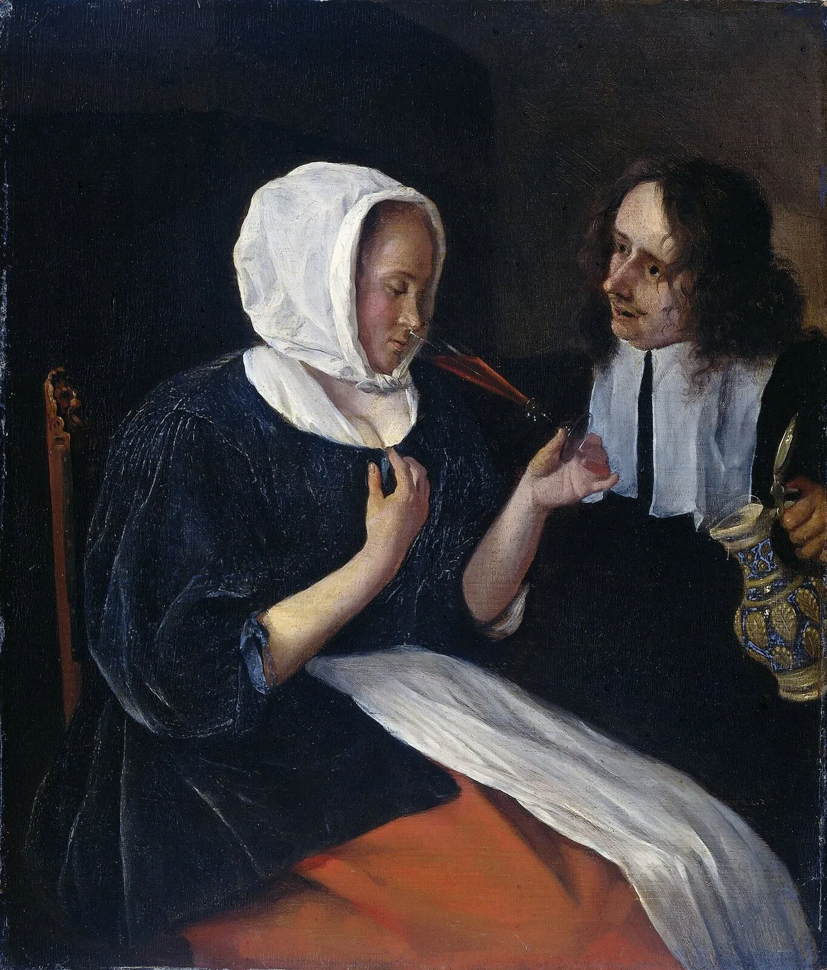 A couple drinking (1669) by Jan Steen — original painting reproduced as a hand-painted oil on canvas
