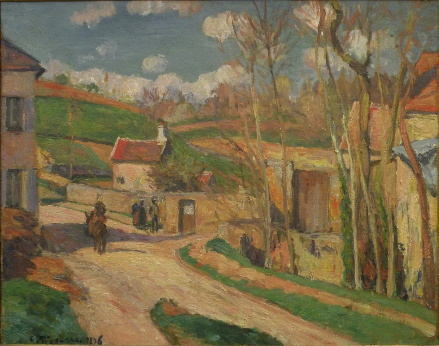 A Crossroads at L'Hermitage, Pontoise (1876) by Camille Pissarro — original painting reproduced as a hand-painted oil on canvas