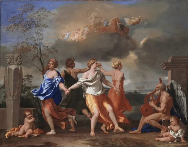 A Dance to the Music of Time (1635) by Nicolas Poussin — original painting reproduced as a hand-painted oil on canvas