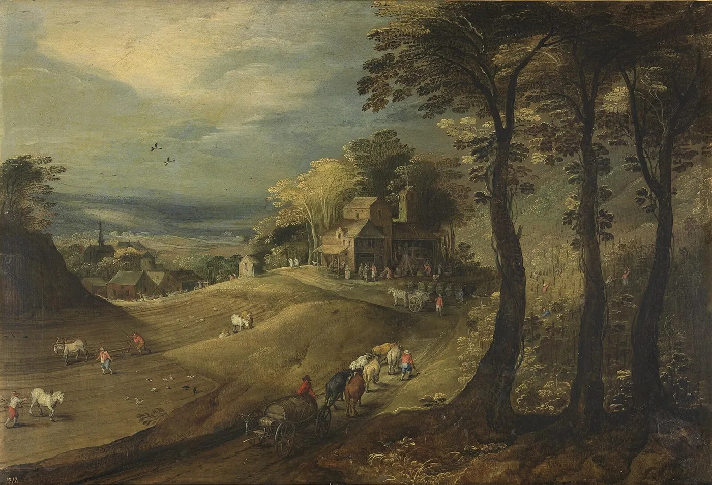 A Farm (1620) by Jan Brueghel the Elder — original painting reproduced as a hand-painted oil on canvas