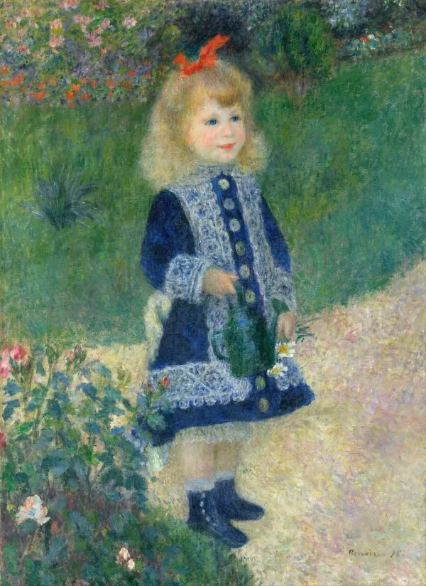 A Girl with a Watering Can (1876) by Pierre-Auguste Renoir — original painting reproduced as a hand-painted oil on canvas