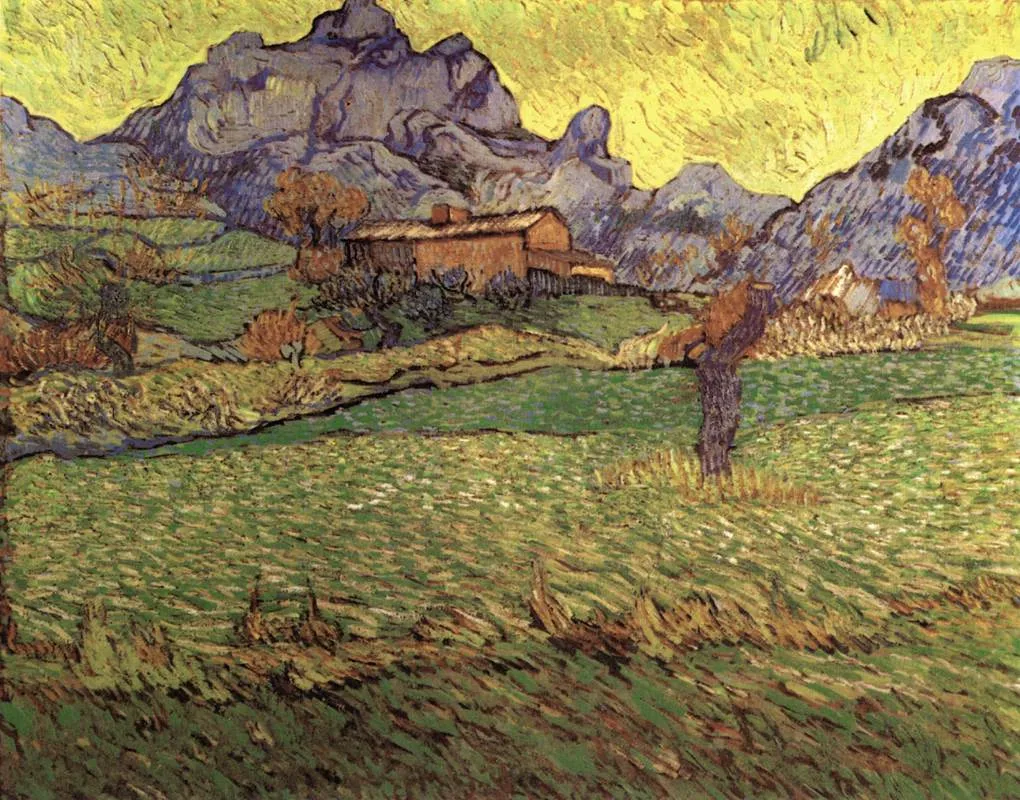 A Meadow in the Mountains: Le Mas de Saint-Paul (1889) by Vincent van Gogh — original painting reproduced as a hand-painted oil on canvas