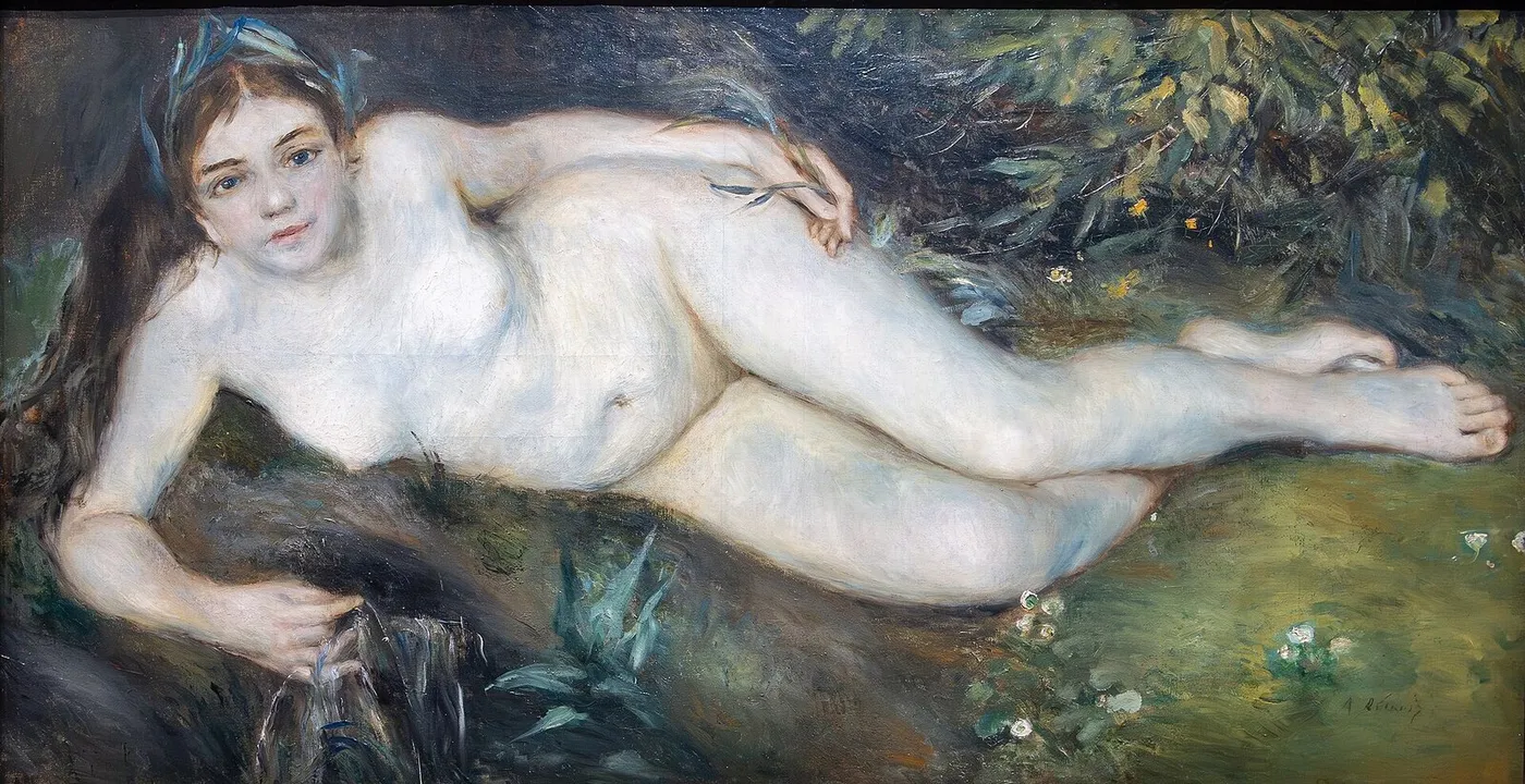 A Nymph by a Stream (1850) by Pierre-Auguste Renoir — original painting reproduced as a hand-painted oil on canvas