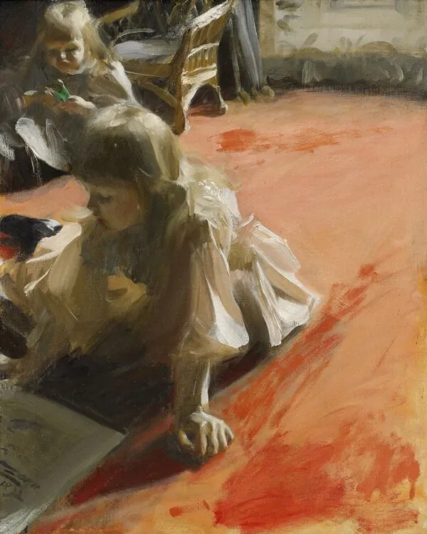 A Portrait of the Daughters of Ramón Subercaseaux (1892) by Anders Zorn — original painting reproduced as a hand-painted oil on canvas