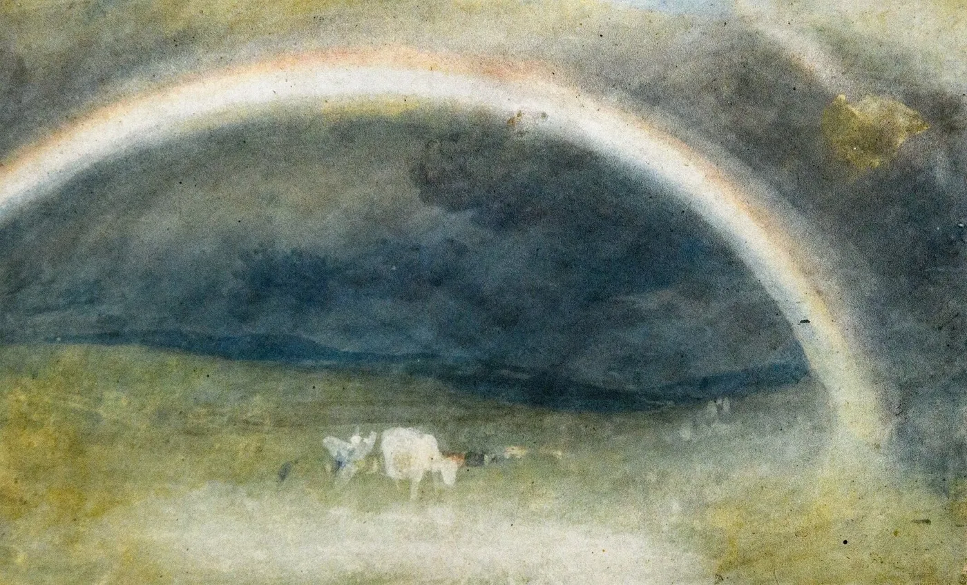 A Rainbow, with Cattle (1810) by J. M. W. Turner — original watercolour reproduced as a hand-painted oil on canvas