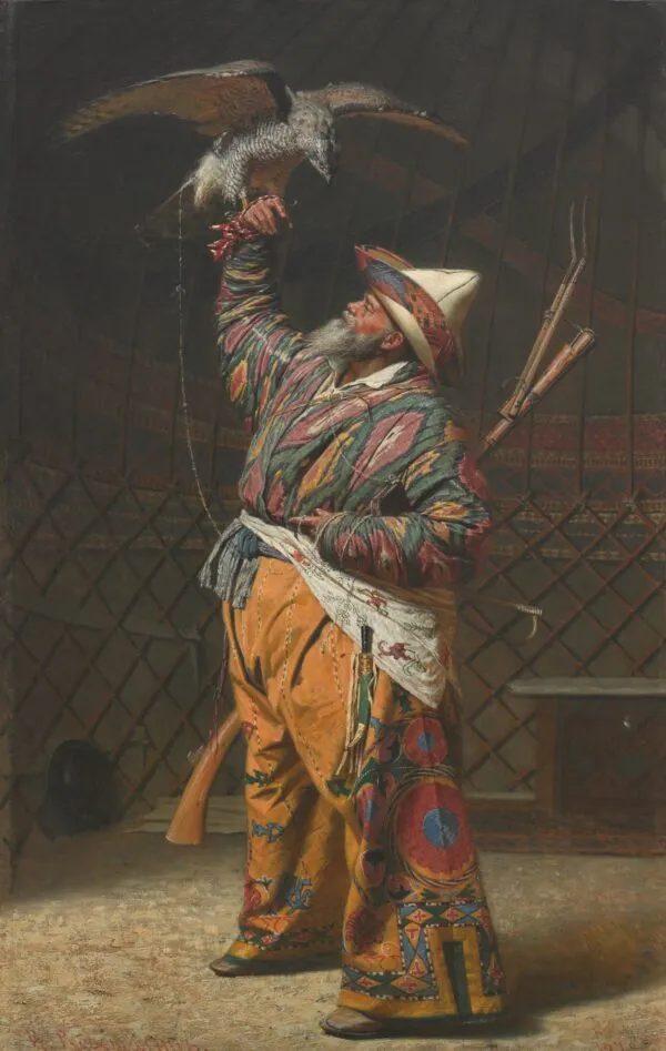 A Rich Kirghiz Huntsman with a Falcon (1871) by Vasily Vereshchagin — original painting reproduced as a hand-painted oil on canvas