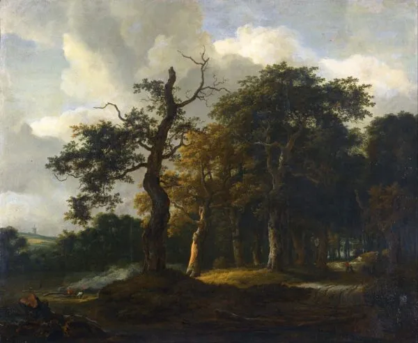 A Road through an Oak Wood (1660) by Jacob van Ruisdael — original painting reproduced as a hand-painted oil on canvas