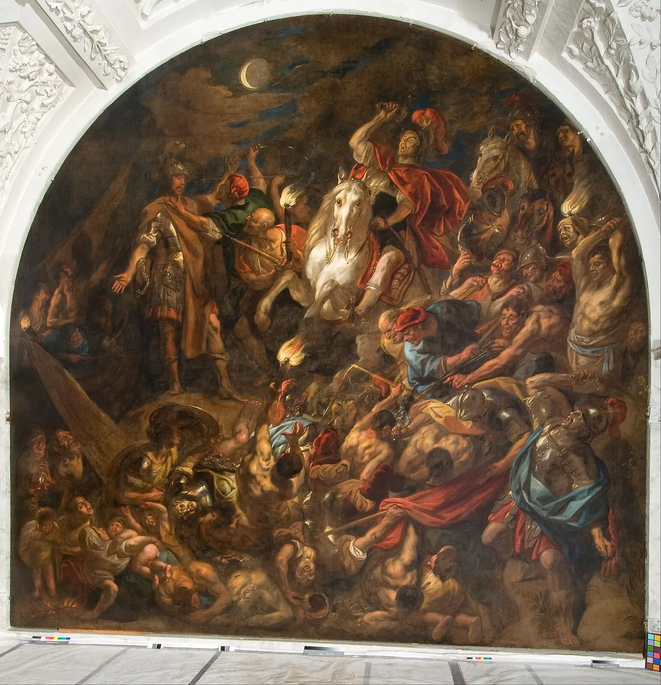 A Roman Camp under Attack by Night (1661) by Jacob Jordaens — original painting reproduced as a hand-painted oil on canvas