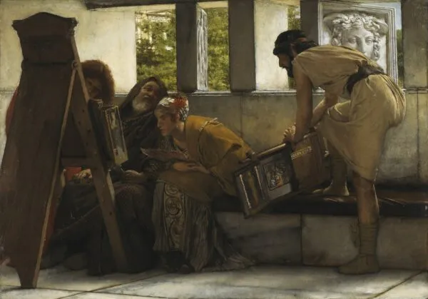 A Roman studio (1874) by Lawrence Alma-Tadema — original painting reproduced as a hand-painted oil on canvas