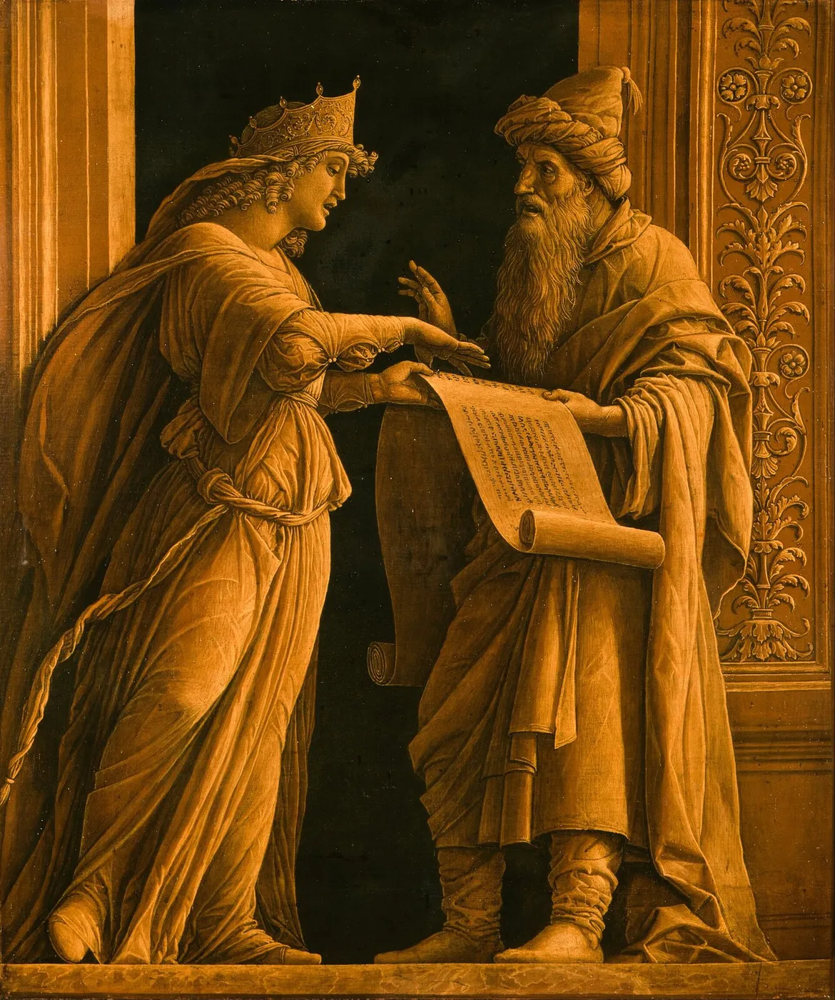 A Sibyl and a Prophet (1495) by Andrea Mantegna — original painting reproduced as a hand-painted oil on canvas