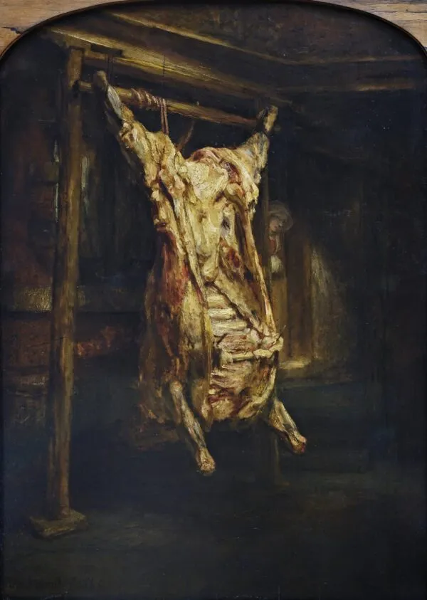 A Slaughtered Ox (1655) by Rembrandt — original painting reproduced as a hand-painted oil on canvas