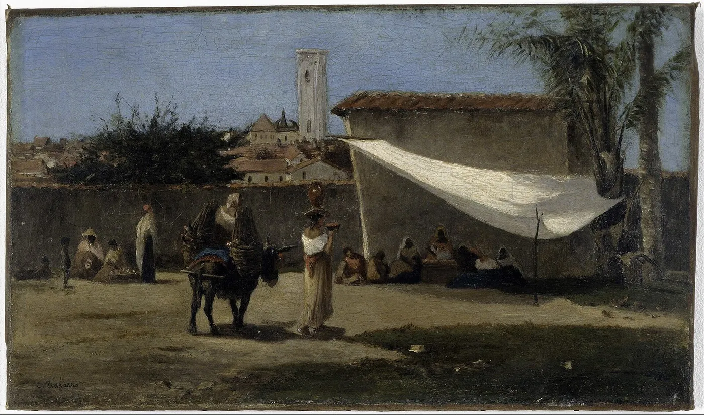 A Square in Caracas (1854) by Camille Pissarro — original painting reproduced as a hand-painted oil on canvas