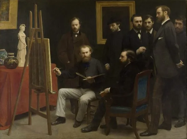 A Studio at Les Batignolles (1870) by Henri Fantin-Latour — original painting reproduced as a hand-painted oil on canvas