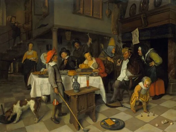A Twelfth Night Feast: 'The King drinks' (1661) by Jan Steen — original painting reproduced as a hand-painted oil on canvas
