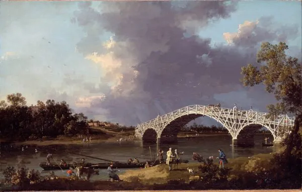 A View of Walton Bridge (1754) by Canaletto — original painting reproduced as a hand-painted oil on canvas