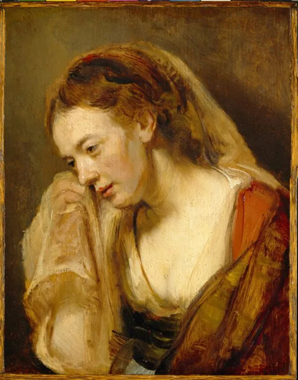 A Weeping Woman (1640) by Rembrandt — original painting reproduced as a hand-painted oil on canvas
