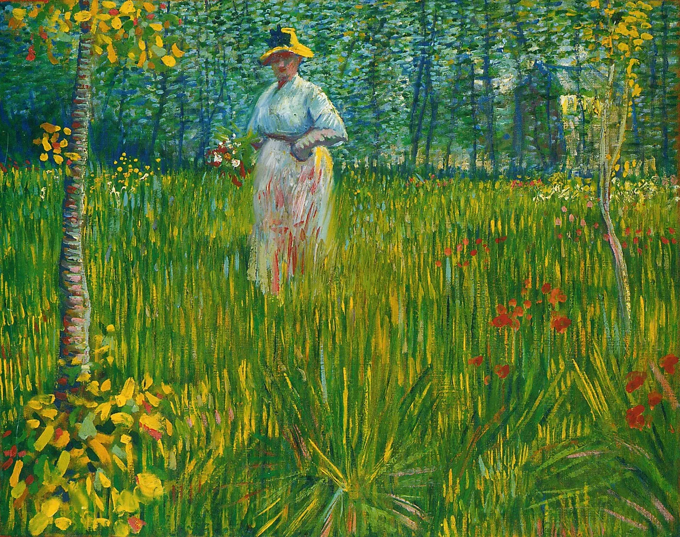 A Woman Walking in a Garden (1887) by Vincent van Gogh — original painting reproduced as a hand-painted oil on canvas