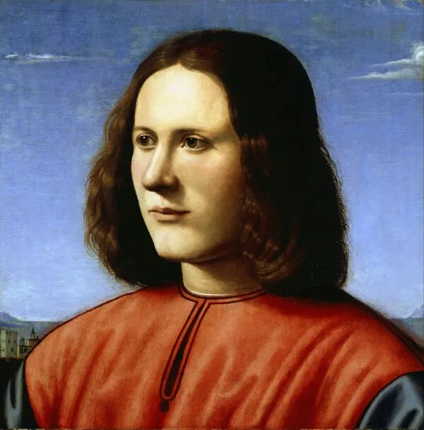 A Young Man (1500) by Piero di Cosimo — original painting reproduced as a hand-painted oil on canvas