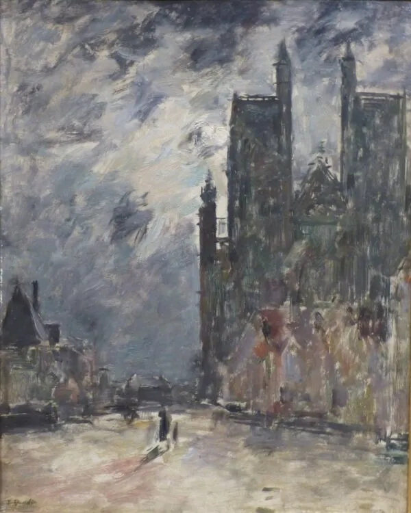 Abbeville. L'église Saint-Vulfran (1892) by Eugène Louis Boudin — original painting reproduced as a hand-painted oil on canvas