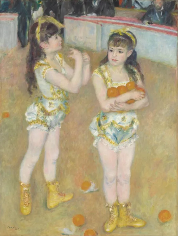 Acrobats at the Cirque Fernando (Francisca and Angelina Wartenberg) (1879) by Pierre-Auguste Renoir — original painting reproduced as a hand-painted oil on canvas