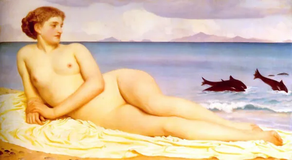 Actaea, the Nymph of the Shore (1858) by Frederic Leighton — original painting reproduced as a hand-painted oil on canvas