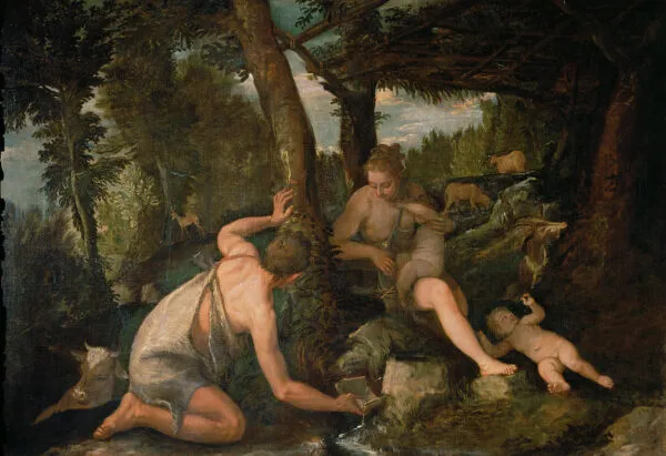 Adam and Eve after the Expulsion from Paradise (1580) by Paolo Veronese — original painting reproduced as a hand-painted oil on canvas