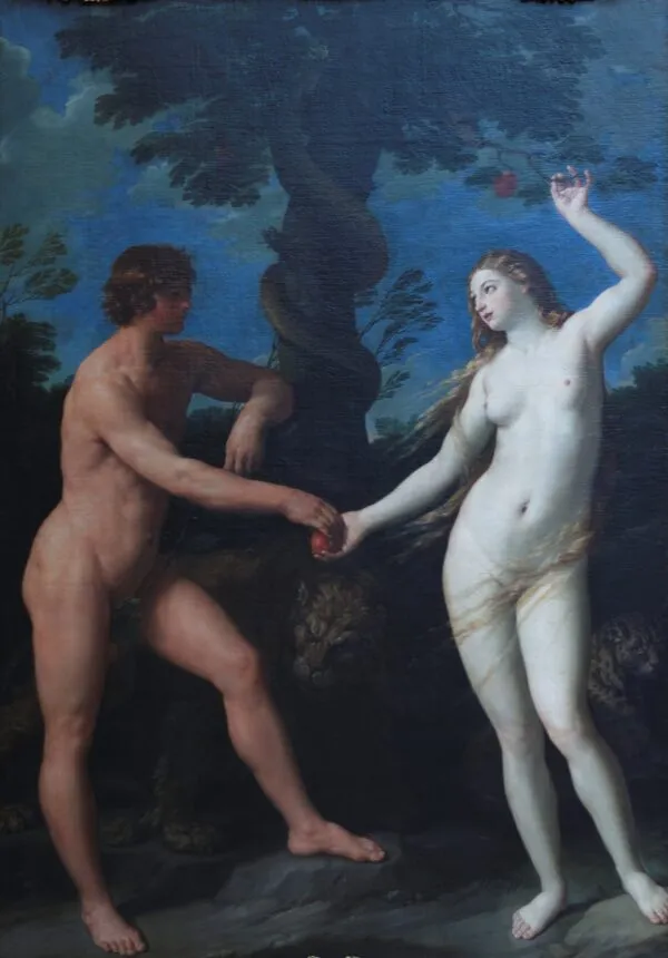 Adam and Eve (1620) by Guido Reni — original painting reproduced as a hand-painted oil on canvas