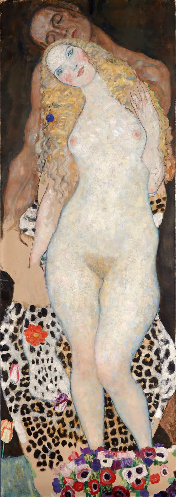Adam and Eve (1917) by Gustav Klimt — original painting reproduced as a hand-painted oil on canvas