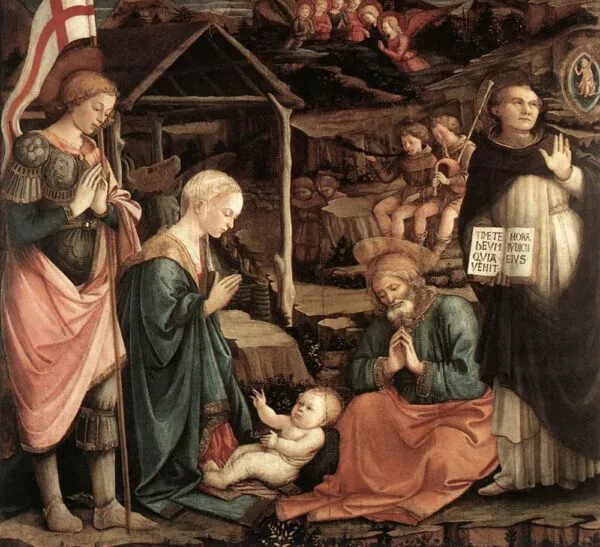 Adoration of the Child with Saints (1455) by Filippo Lippi — original painting reproduced as a hand-painted oil on canvas