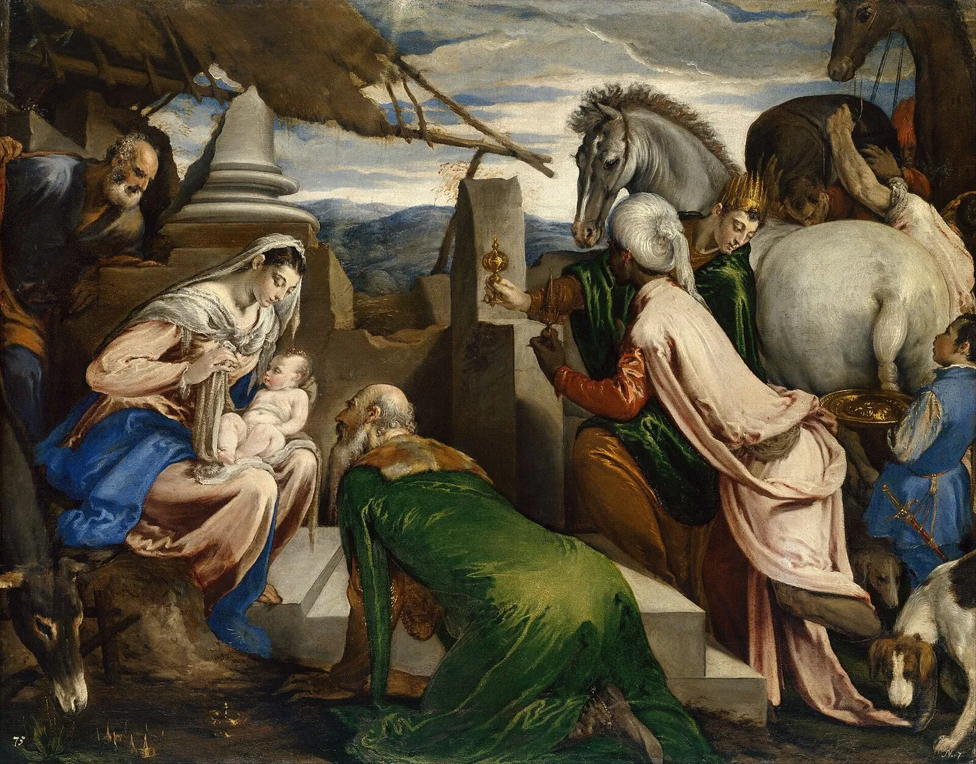 Adoration of the Magi (1555) by Jacopo Bassano — original painting reproduced as a hand-painted oil on canvas
