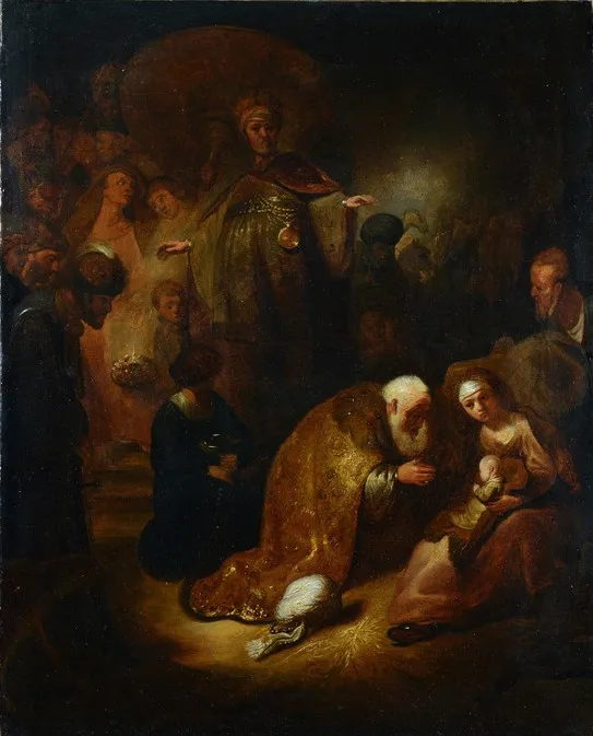 Adoration of the Magi (1632) by Rembrandt — original painting reproduced as a hand-painted oil on canvas
