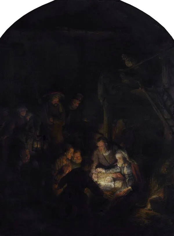 Adoration of the Shepherds (1646) by Rembrandt — original painting reproduced as a hand-painted oil on canvas