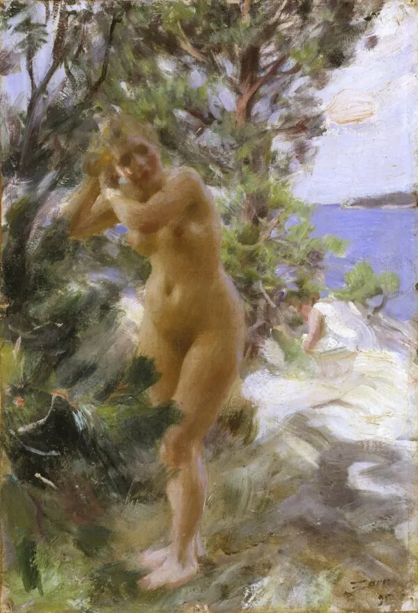 After the Bath (1895) by Anders Zorn — original painting reproduced as a hand-painted oil on canvas