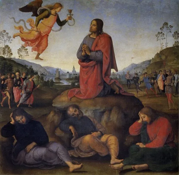 Agony in the Garden (1483) by Pietro Perugino — original painting reproduced as a hand-painted oil on canvas