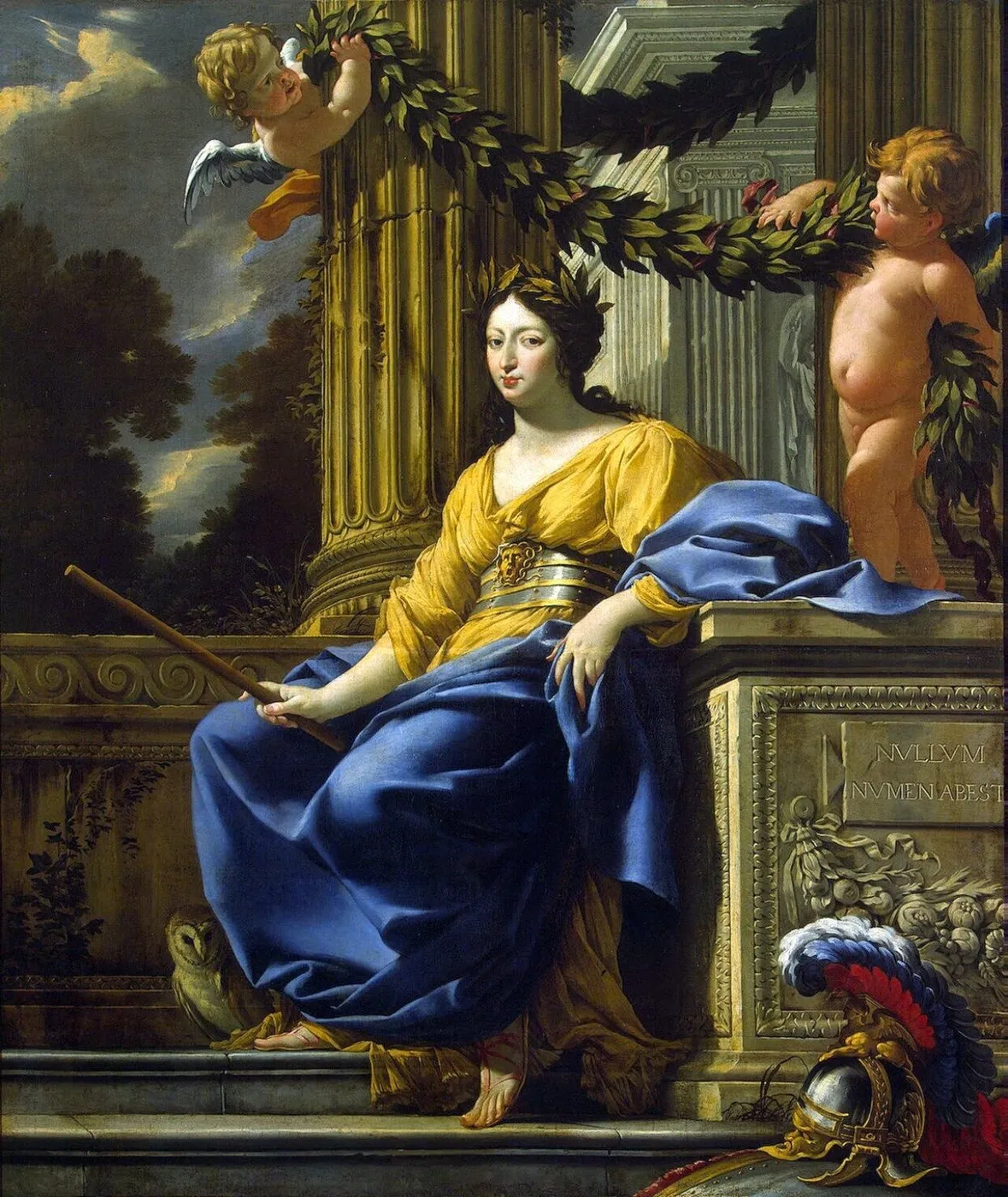 Allegorical Portrait of Anna of Austria as Minerva (1646) by Simon Vouet — original painting reproduced as a hand-painted oil on canvas