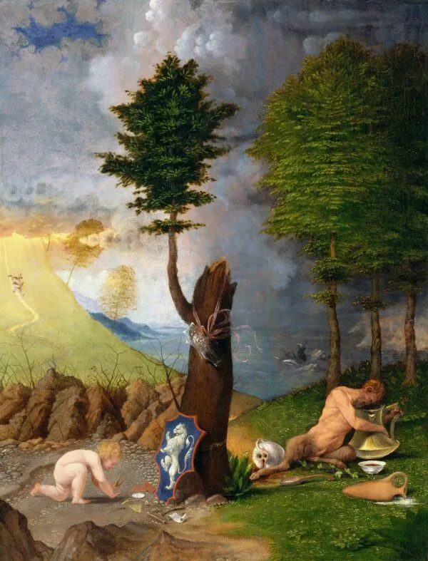 Allegory of Virtue and Vice (1505) by Lorenzo Lotto — original painting reproduced as a hand-painted oil on canvas