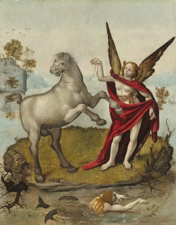 Allegory (1500) by Piero di Cosimo — original painting reproduced as a hand-painted oil on canvas