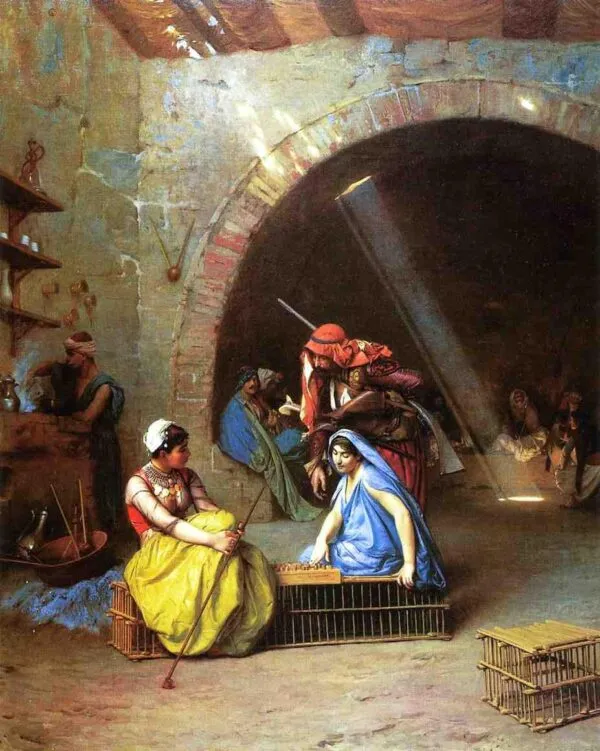 Alma, playing chess (1870) by Jean-Léon Gérôme — original painting reproduced as a hand-painted oil on canvas