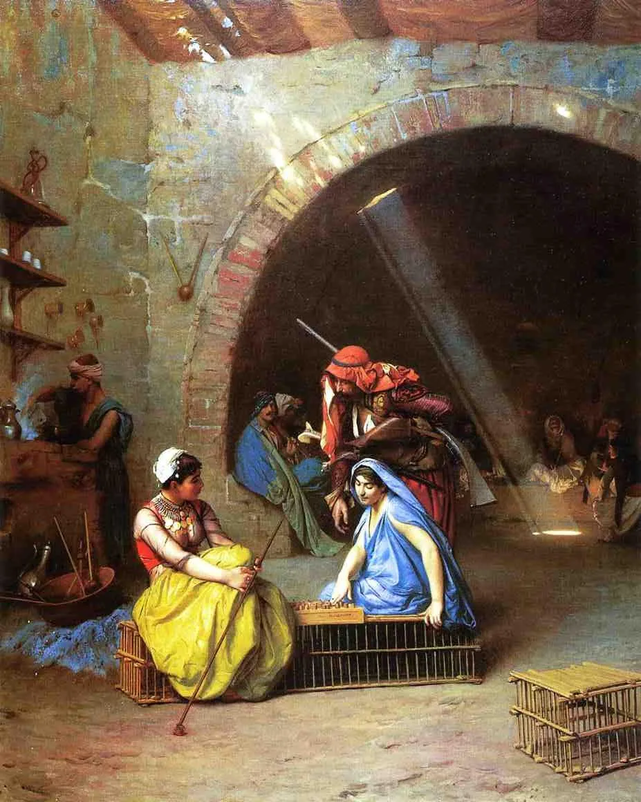 Alma, playing chess (1870) by Jean-Léon Gérôme — original painting reproduced as a hand-painted oil on canvas