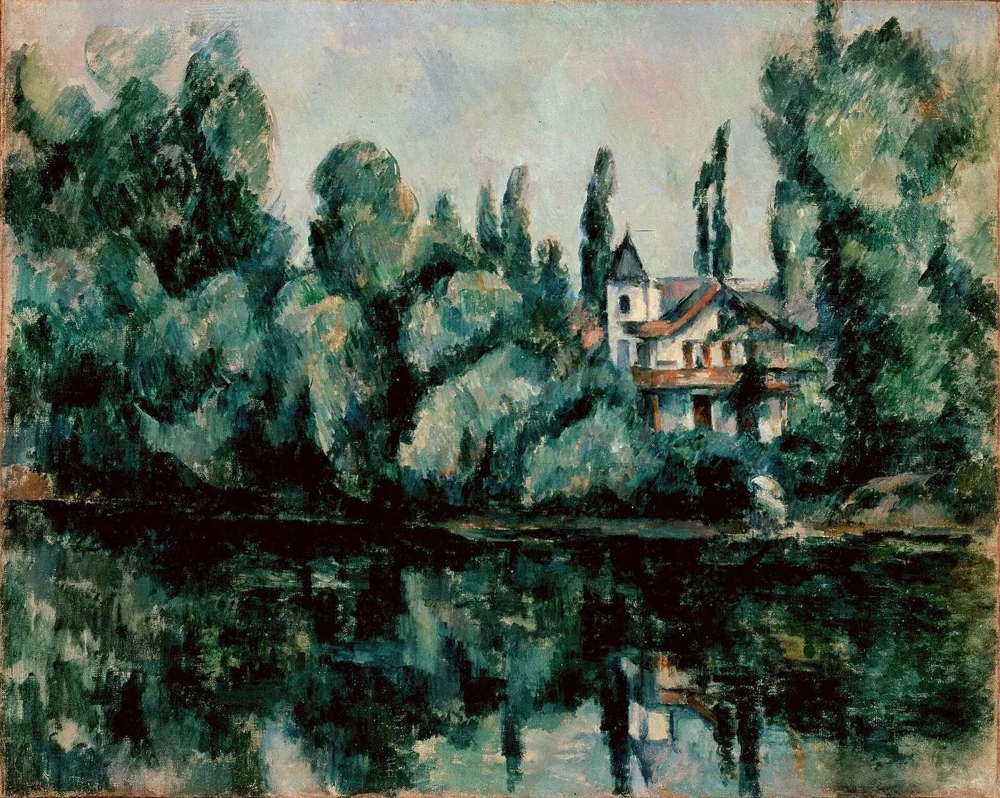 Along the Banks of the Marne (1888) by Paul Cézanne — original painting reproduced as a hand-painted oil on canvas