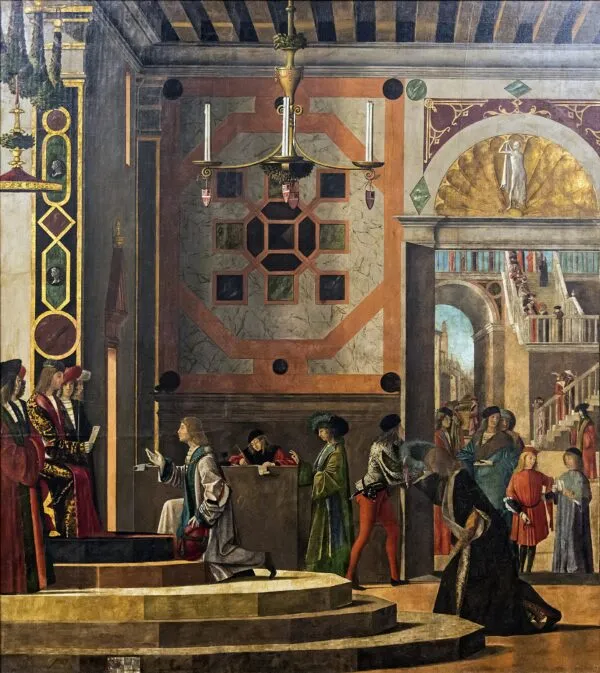 Ambassadors Depart (1495) by Vittore Carpaccio — original painting reproduced as a hand-painted oil on canvas