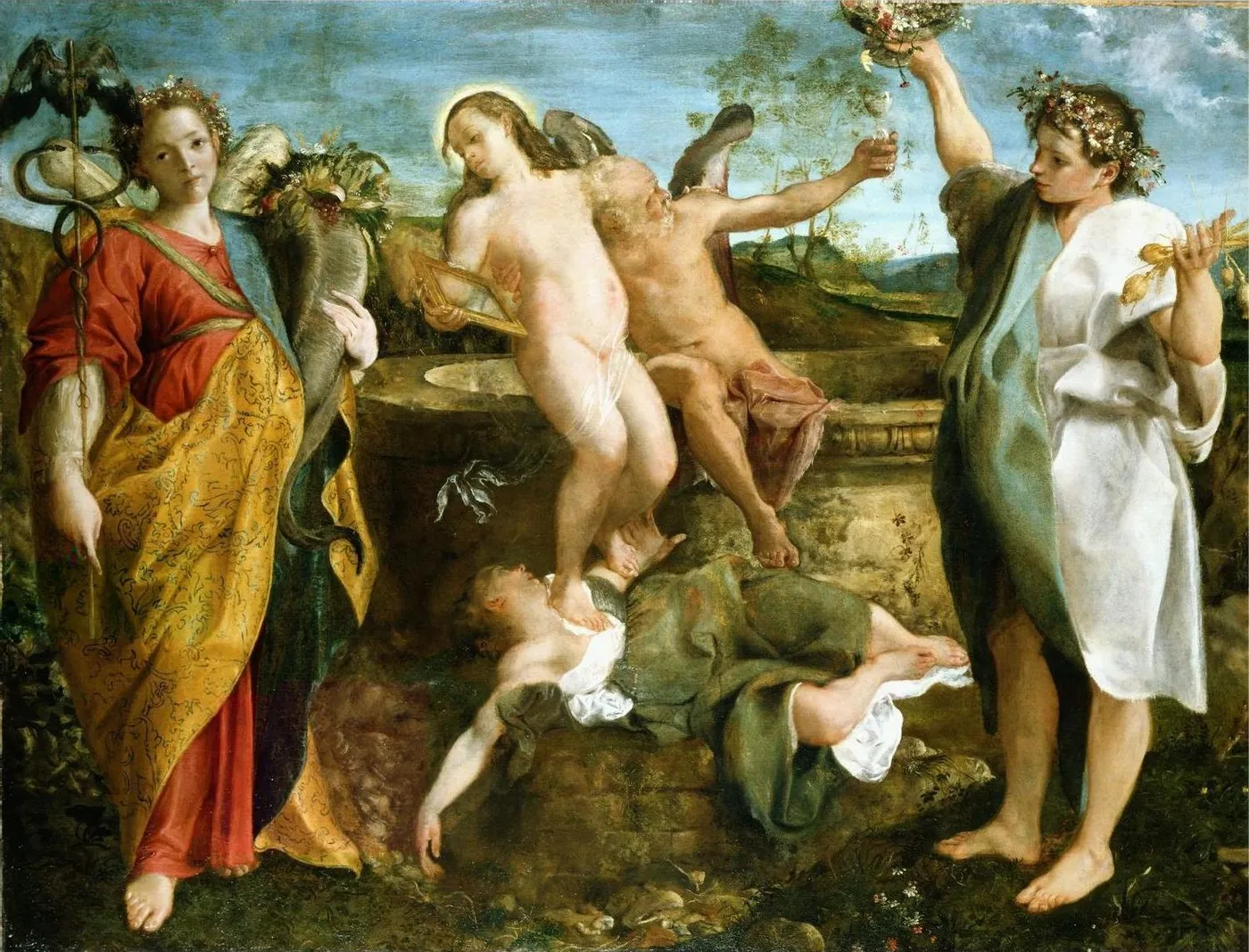 An Allegory of Truth and Time (1584) by Annibale Carracci — original painting reproduced as a hand-painted oil on canvas