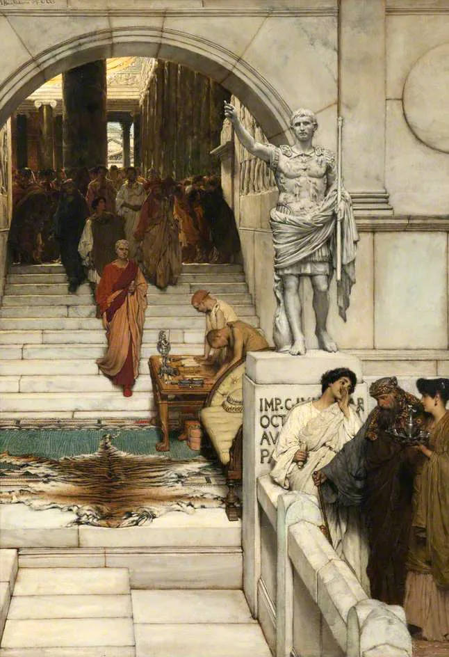 An Audience at Agrippa's (1876) by Lawrence Alma-Tadema — original painting reproduced as a hand-painted oil on canvas