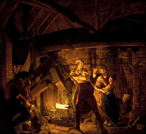 An Iron Forge (1772) by Joseph Wright of Derby — original painting reproduced as a hand-painted oil on canvas