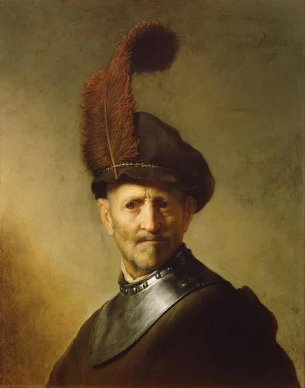 An Old Man in Military Costume (1630) by Rembrandt — original painting reproduced as a hand-painted oil on canvas