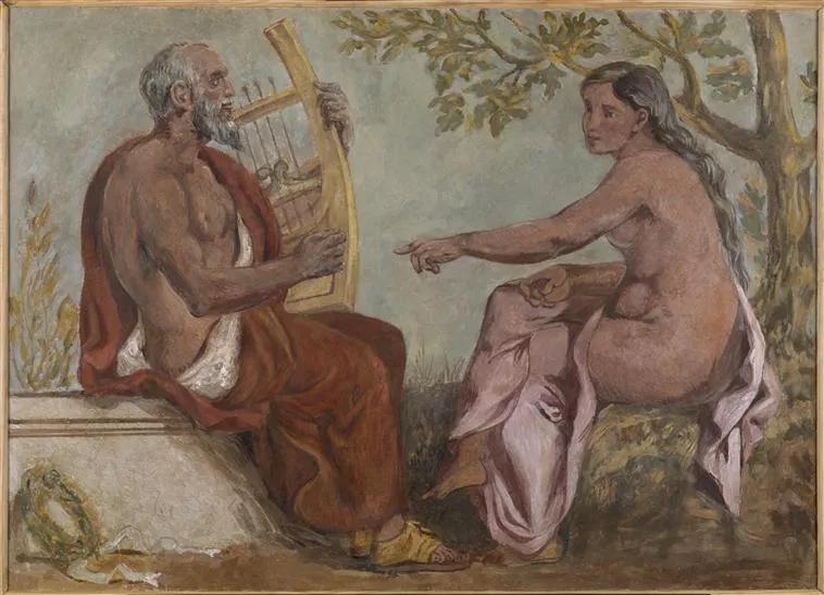 Anacréon et une jeune fille (1834) by Eugène Delacroix — original painting reproduced as a hand-painted oil on canvas